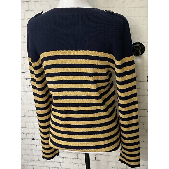 Ralph Lauren Jeans Company Womens Sweater Navy Gold Striped V Neck Size L U1 - Picture 7 of 12